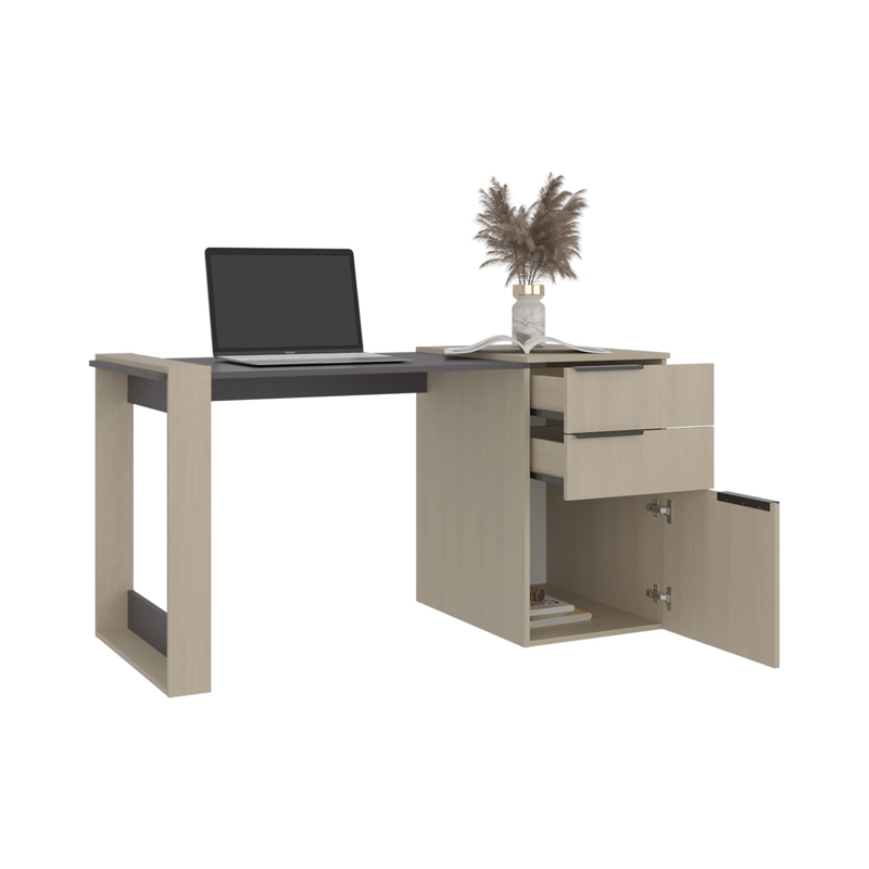 ESCRITORIO RECTO 2 CAJONES 1 PUERTA OFFICE 75,7X142X64,5 CM CARTAGENA Y PLOMO - 3