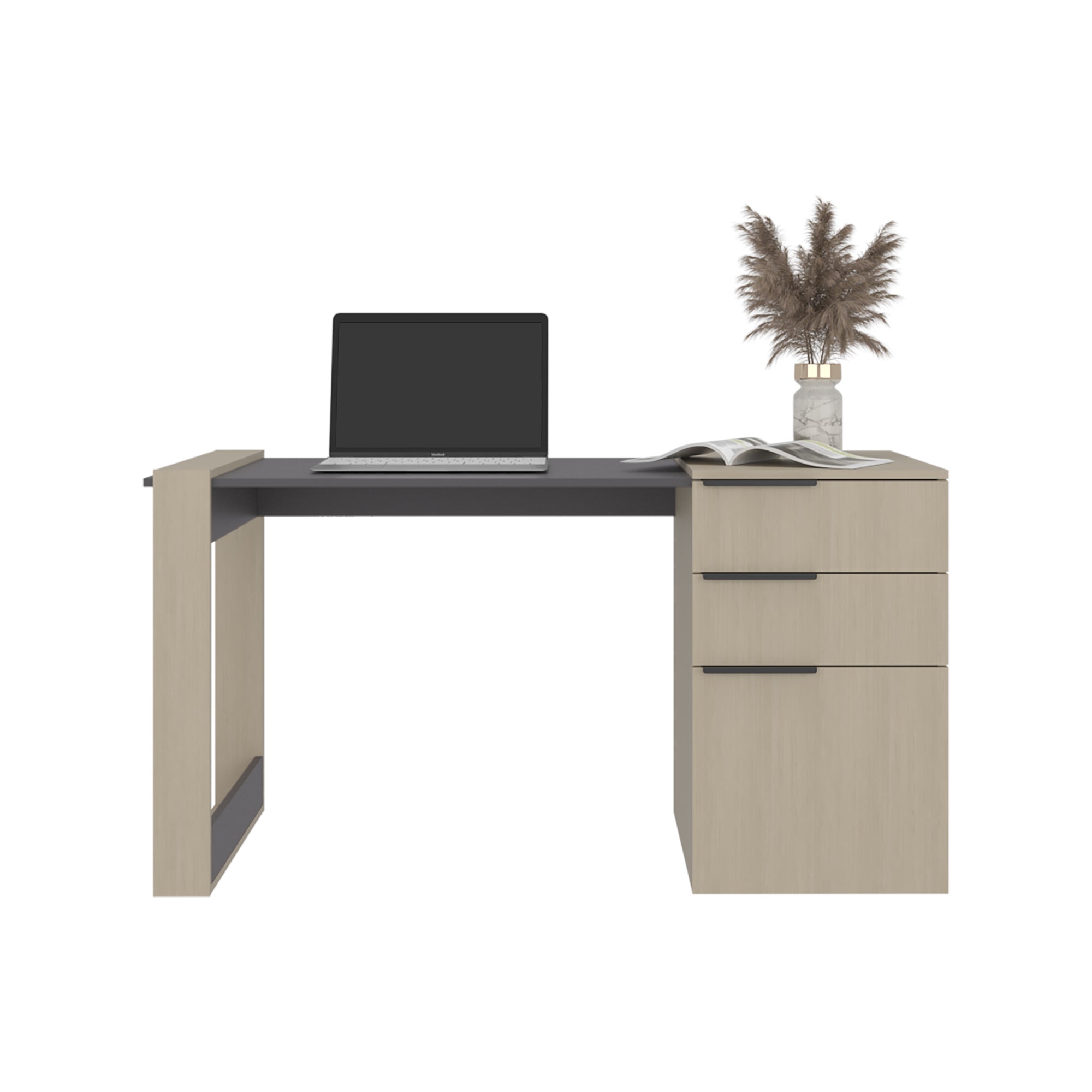 ESCRITORIO RECTO 2 CAJONES 1 PUERTA OFFICE 75,7X142X64,5 CM CARTAGENA Y PLOMO - 4