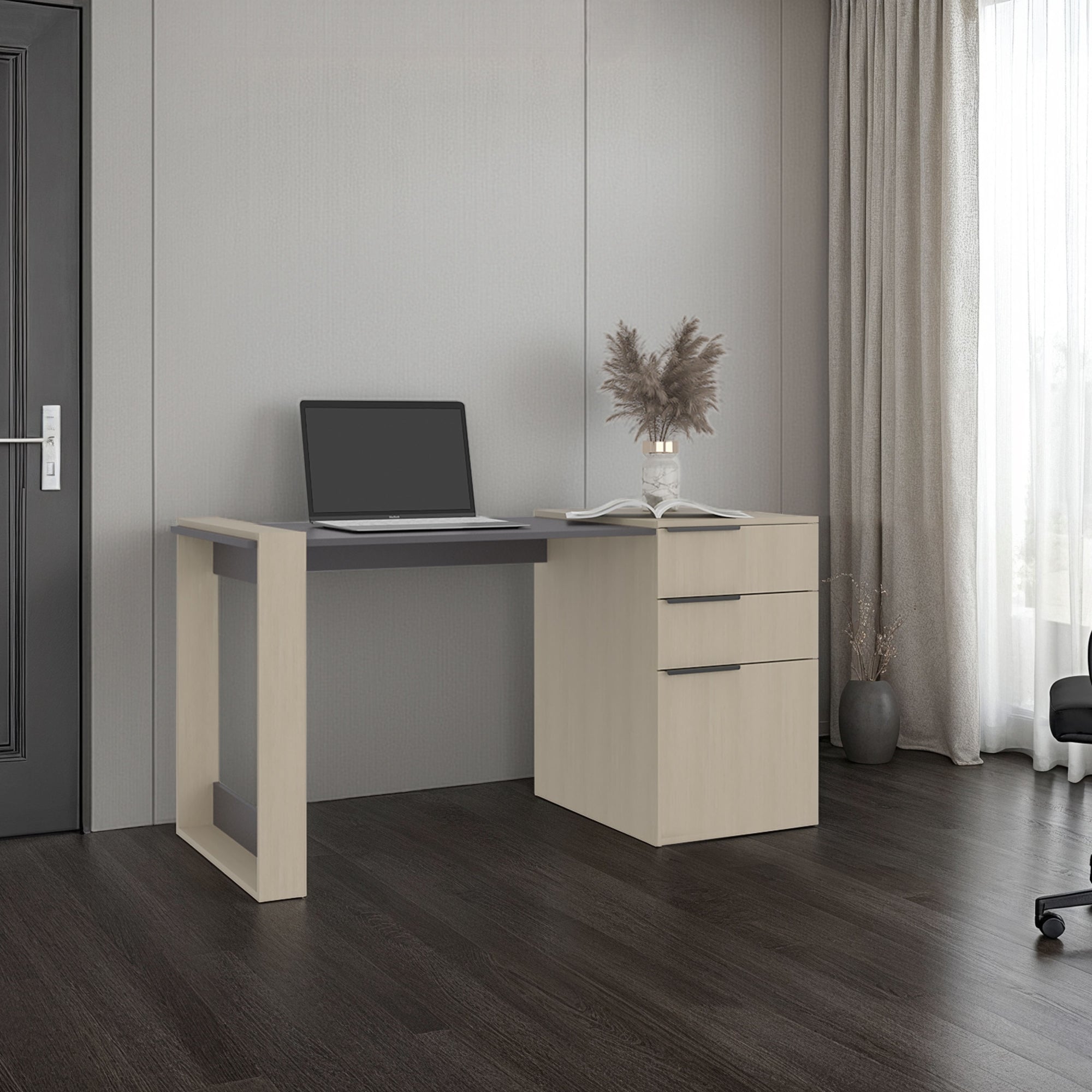 ESCRITORIO RECTO 2 CAJONES 1 PUERTA OFFICE 75,7X142X64,5 CM CARTAGENA Y PLOMO - 5