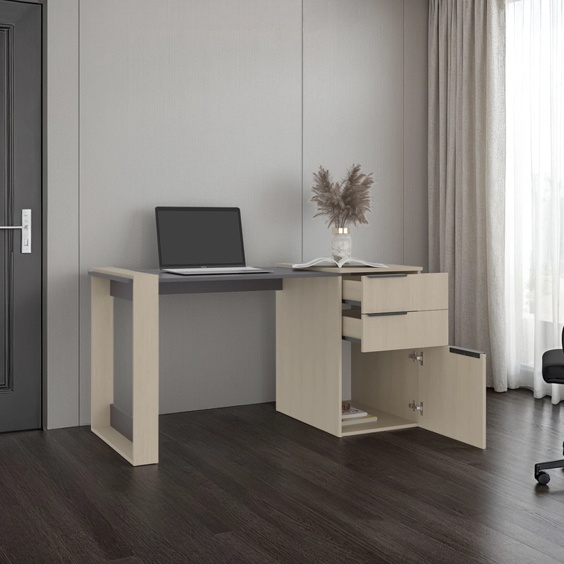ESCRITORIO RECTO 2 CAJONES 1 PUERTA OFFICE 75,7X142X64,5 CM CARTAGENA Y PLOMO - 6