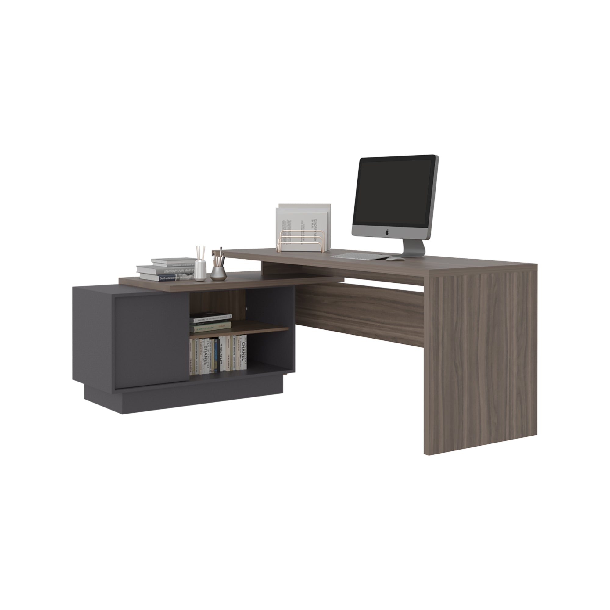 ESCRITORIO EN L 1 PUERTA OFFICE 71,2X179X125,7 CM AVELLANA Y PLOMO - 3