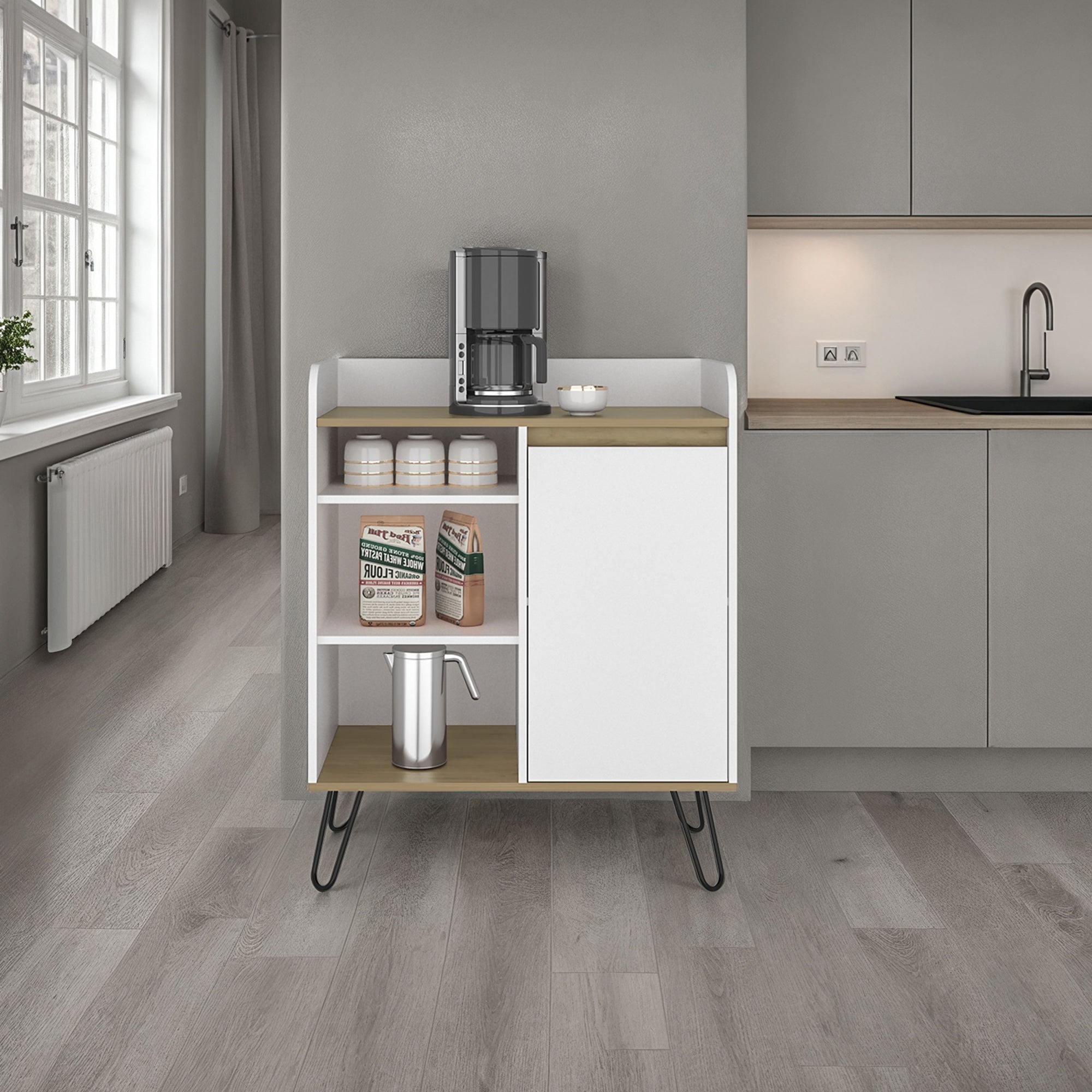 ESTACION DE CAFE  1 PUERTA ESPRESSO 99,4X80,1X40,3 CM BLANCO Y FRESNO - 5