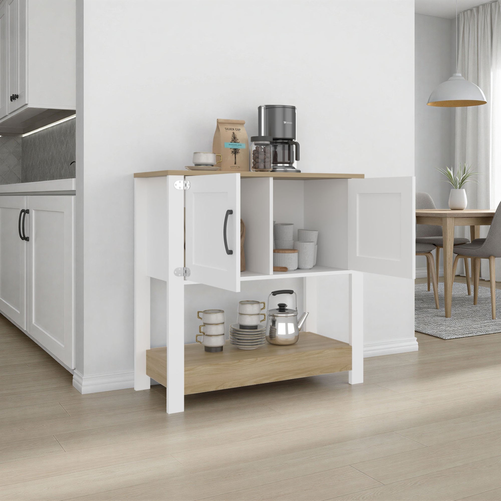 ESTACION DE CAFE  2 PUERTAS LATTE 87,1X89X35,9 CM BLANCO Y FRESNO - 5