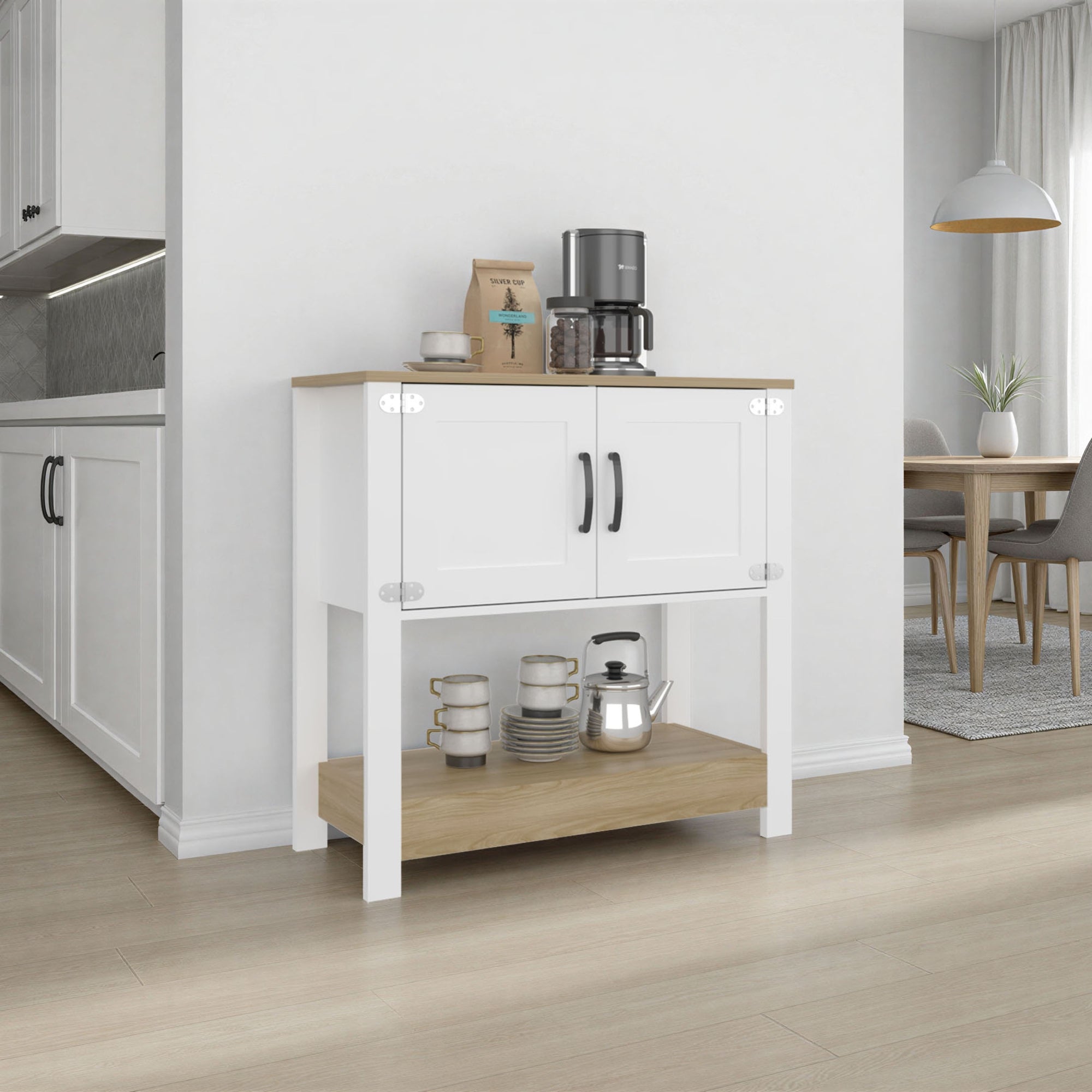 ESTACION DE CAFE  2 PUERTAS LATTE 87,1X89X35,9 CM BLANCO Y FRESNO - 6