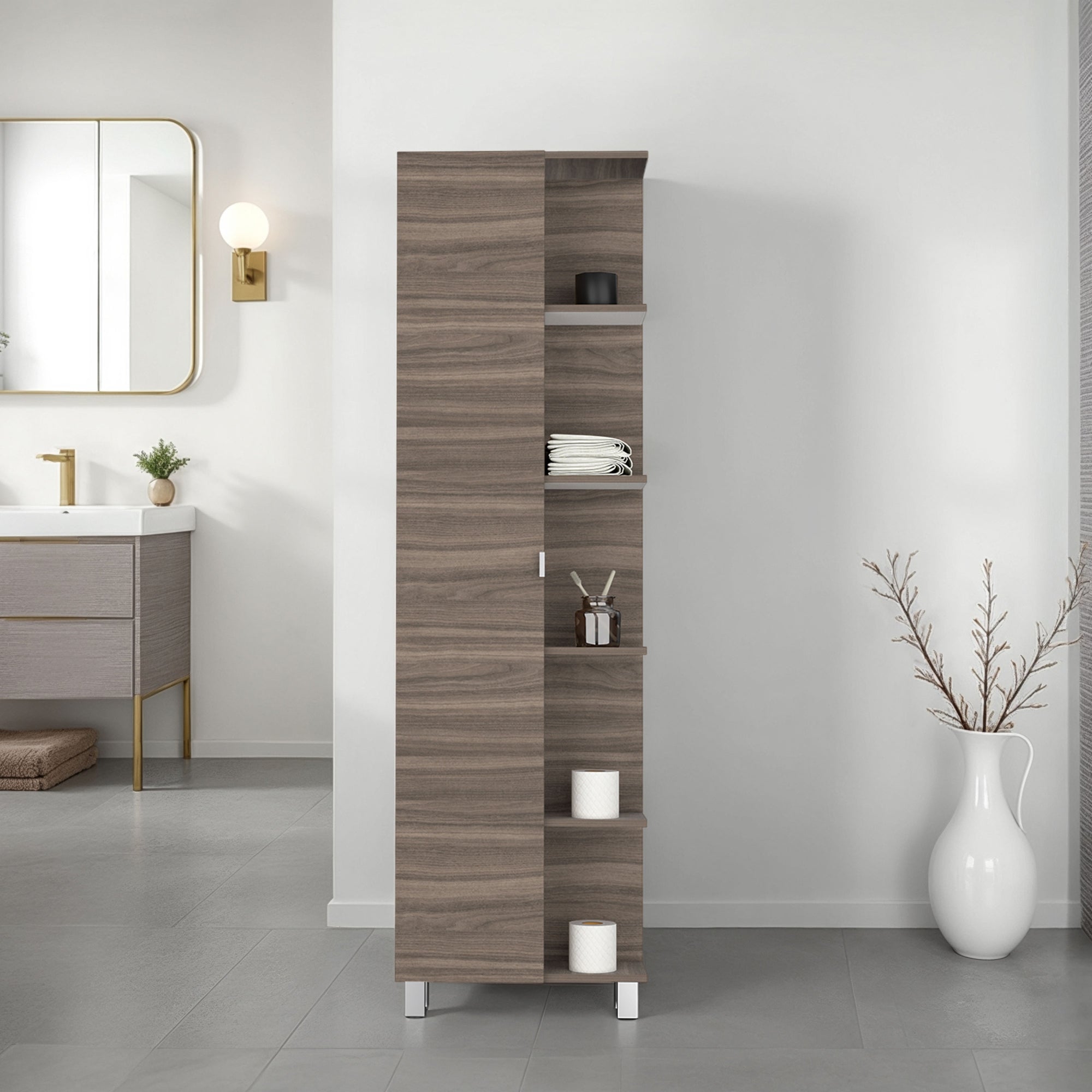 ESTANTE ALTO DE BAÑO 1 PUERTA BATH AVELLANA Y BLANCO 178X51,2X21,5 CM - 5