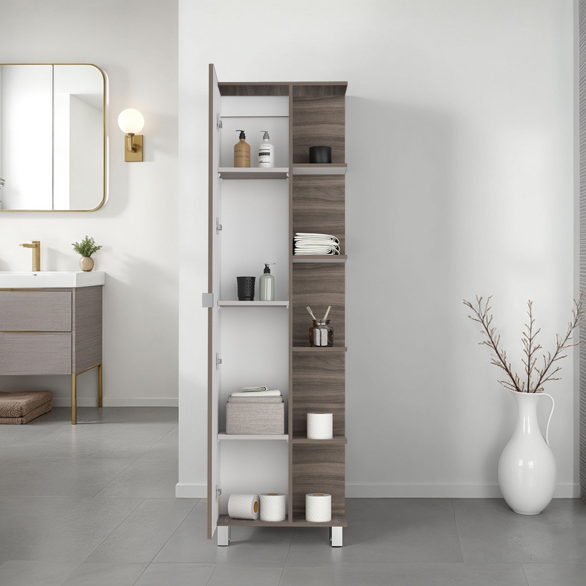 ESTANTE ALTO DE BAÑO 1 PUERTA BATH AVELLANA Y BLANCO 178X51,2X21,5 CM - 6