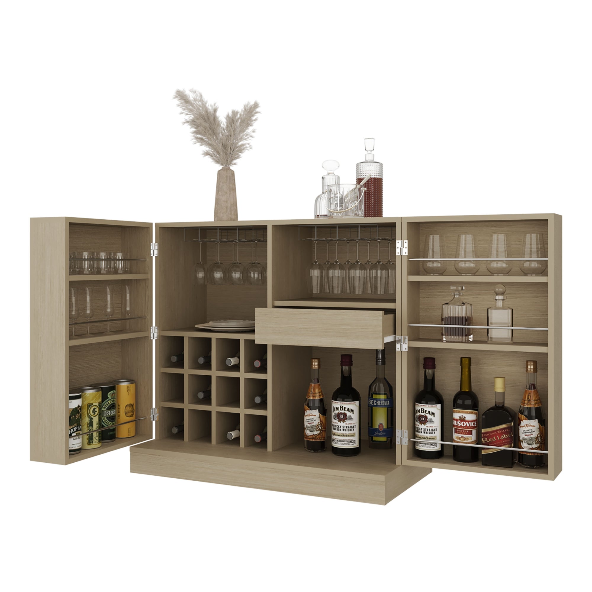 BAR BAJO 2 PUERTAS 1 CAJON 12 BOTELLEROS Y PORTACOPAS SINTRA CARTAGENA 94,8X204X51,5 CM - 4