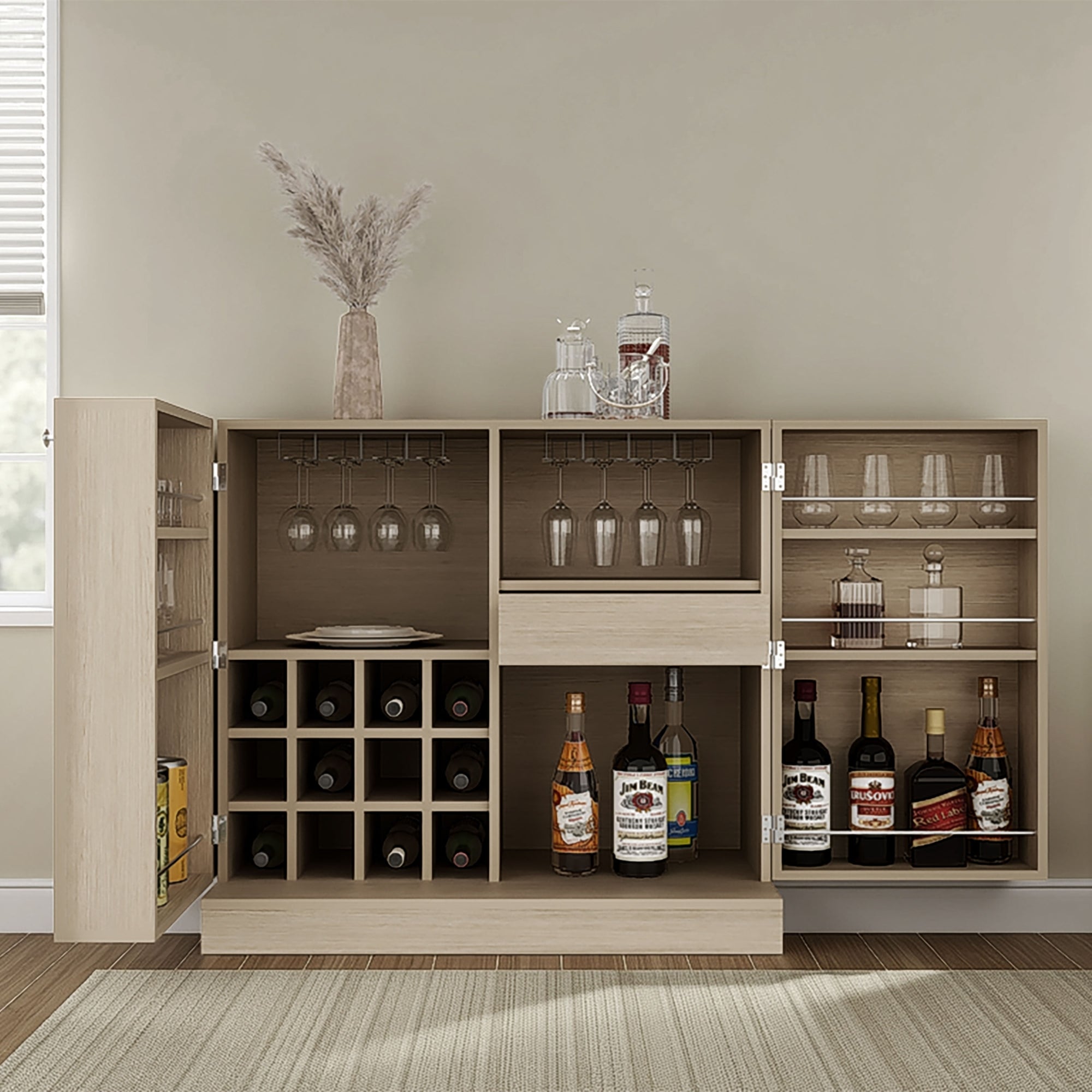BAR BAJO 2 PUERTAS 1 CAJON 12 BOTELLEROS Y PORTACOPAS SINTRA CARTAGENA 94,8X204X51,5 CM - 5