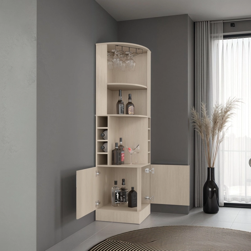BAR ESQUINERO 2 PUERTAS 8 BOTELLEROS Y PORTACOPAS SYRAH CARTAGENA 180,6X46,9X46,9 CM - 6