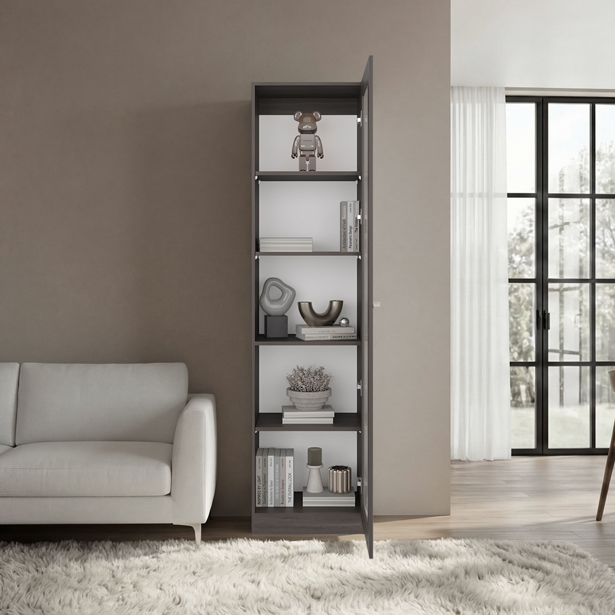 ESTANTE VITRINA 1 PUERTA HOME-E6 MILAN Y BLANCO 180,6X45X31,3 CM - 5