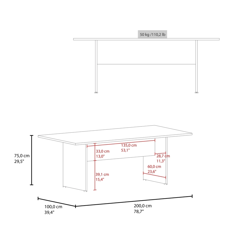 MESA DE REUNION HOME OFFICE M-200 CARTAGENA Y WENGUE 75X200X100 CM - 6