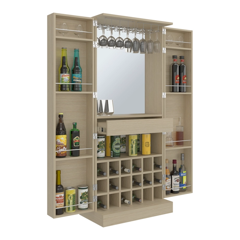 BAR ALTO 2P 1 CAJON ESPEJO INTERIOR 18 BOTELLEROS Y PORTACOPAS MALBEC CARTAGENA - 3