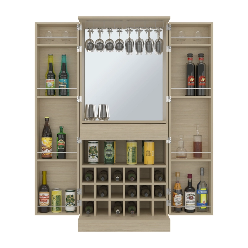 BAR ALTO 2P 1 CAJON ESPEJO INTERIOR 18 BOTELLEROS Y PORTACOPAS MALBEC CARTAGENA - 4
