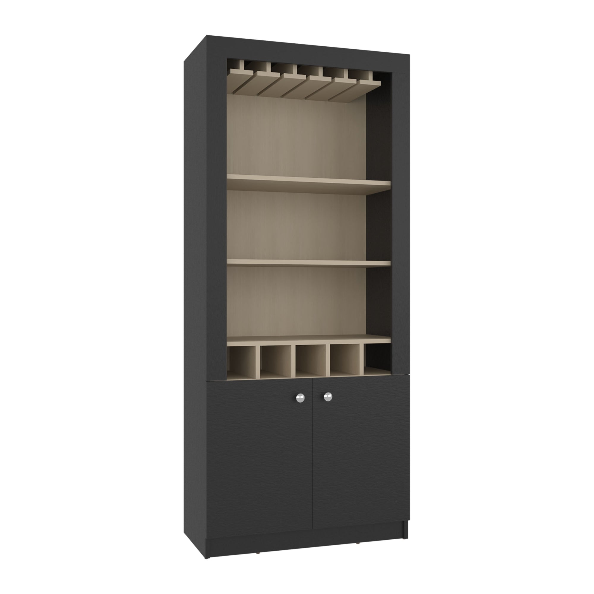 BAR ALTO 2 PUERTAS 5 BOTELLEROS Y PORTACOPAS BELLAGIO WENGUE Y CARTAGENA 175X75X36,5 CM - 1