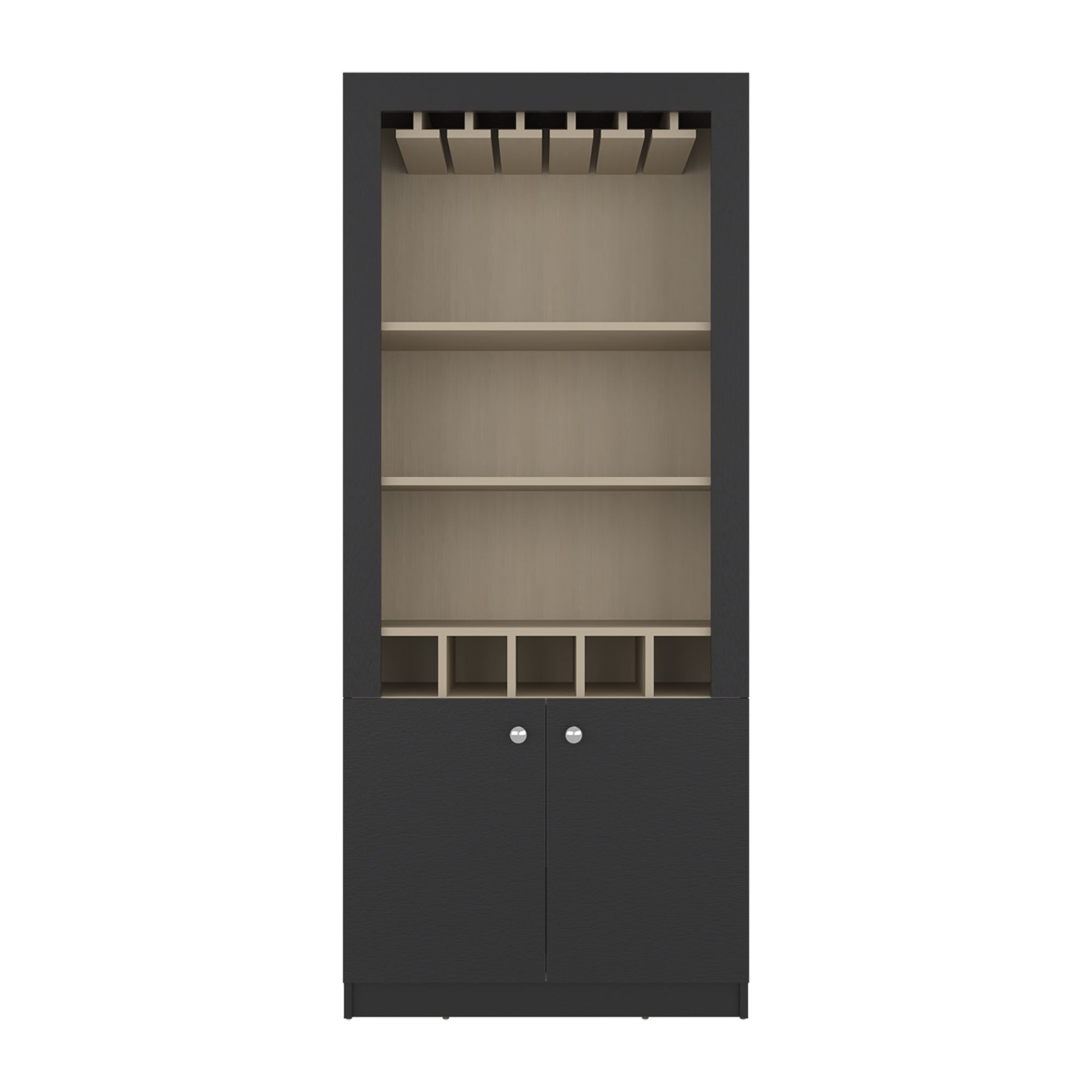 BAR ALTO 2 PUERTAS 5 BOTELLEROS Y PORTACOPAS BELLAGIO WENGUE Y CARTAGENA 175X75X36,5 CM - 2