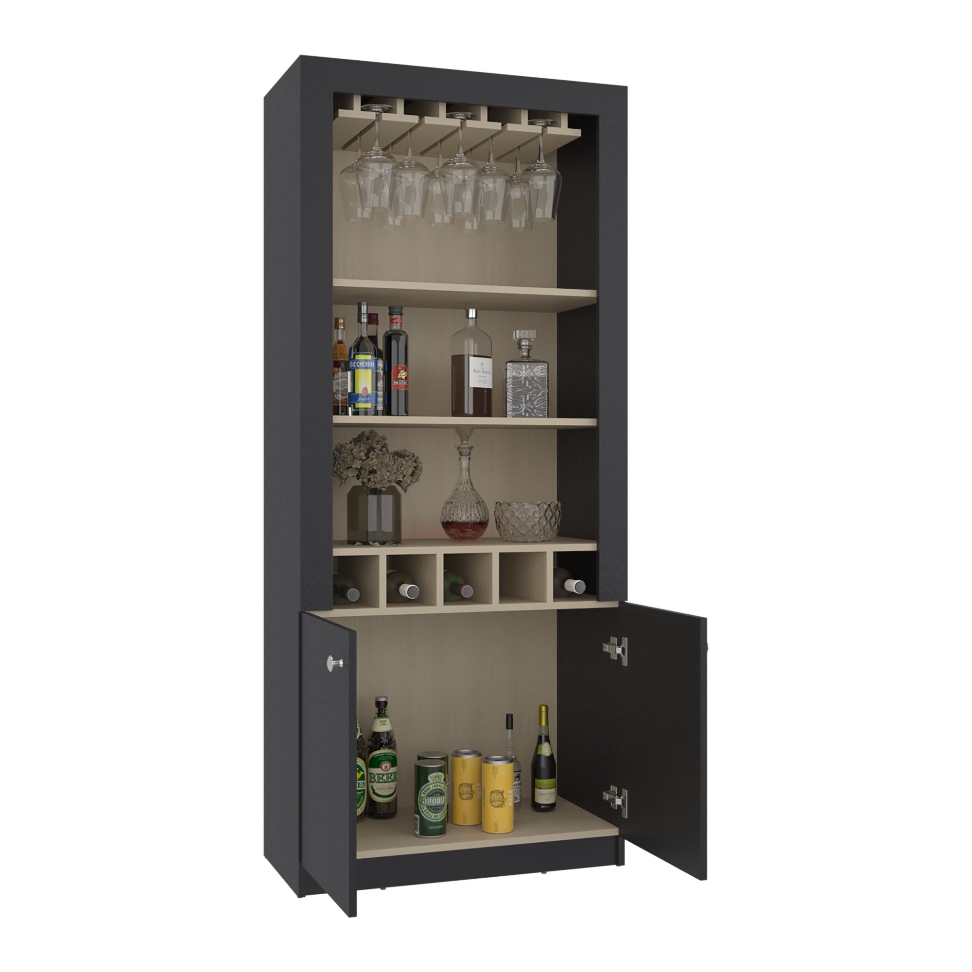 BAR ALTO 2 PUERTAS 5 BOTELLEROS Y PORTACOPAS BELLAGIO WENGUE Y CARTAGENA 175X75X36,5 CM - 3