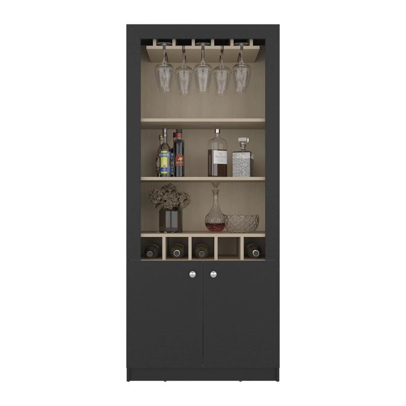 BAR ALTO 2 PUERTAS 5 BOTELLEROS Y PORTACOPAS BELLAGIO WENGUE Y CARTAGENA 175X75X36,5 CM - 4