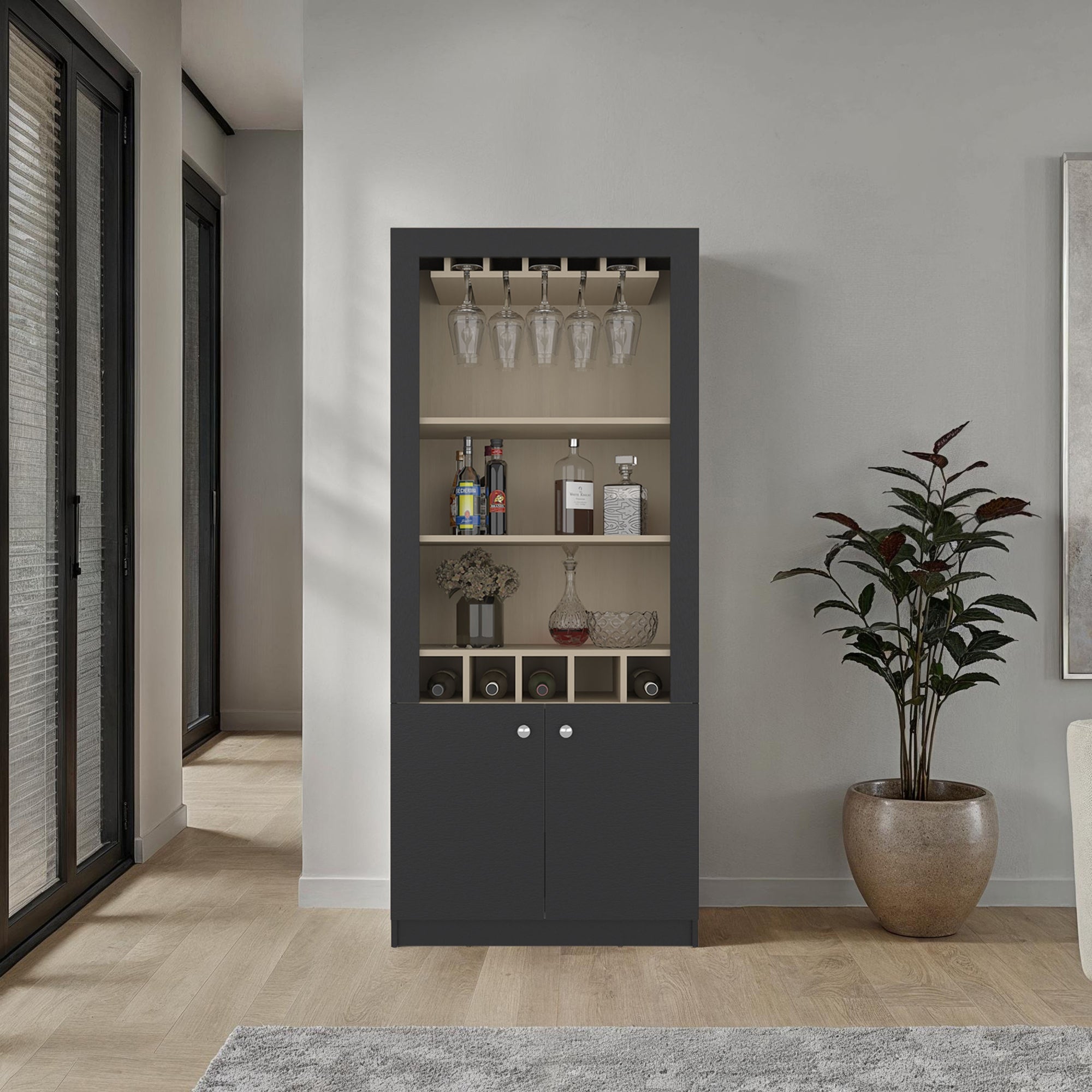 BAR ALTO 2 PUERTAS 5 BOTELLEROS Y PORTACOPAS BELLAGIO WENGUE Y CARTAGENA 175X75X36,5 CM - 5