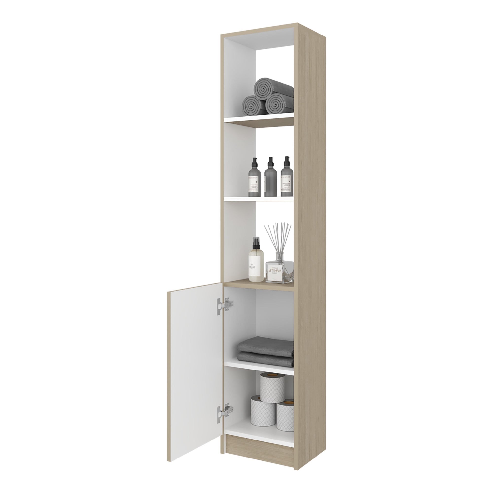 ESTANTE ALTO DE BAÑO 1 PUERTA BATH AVELLANA Y BLANCO 162,2X33X26,8 CM - 4