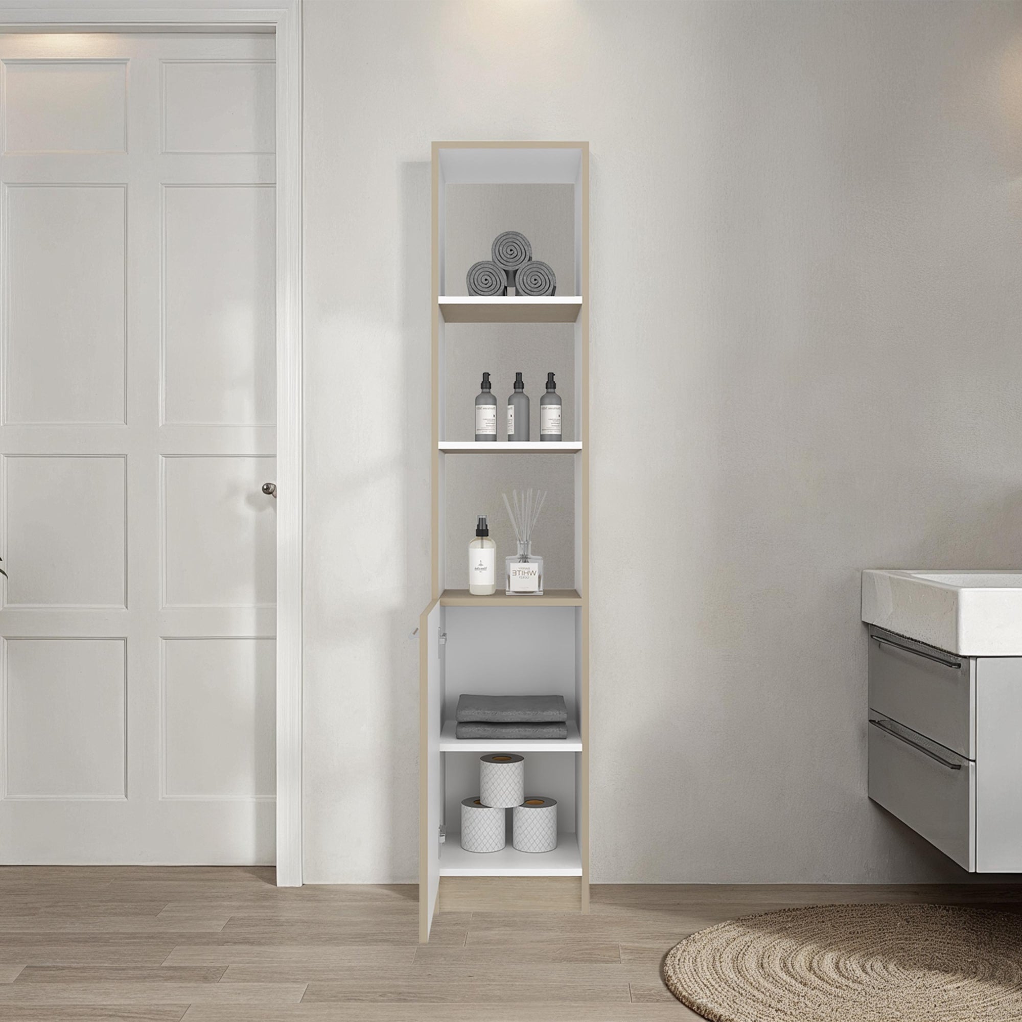 ESTANTE ALTO DE BAÑO 1 PUERTA BATH AVELLANA Y BLANCO 162,2X33X26,8 CM - 5