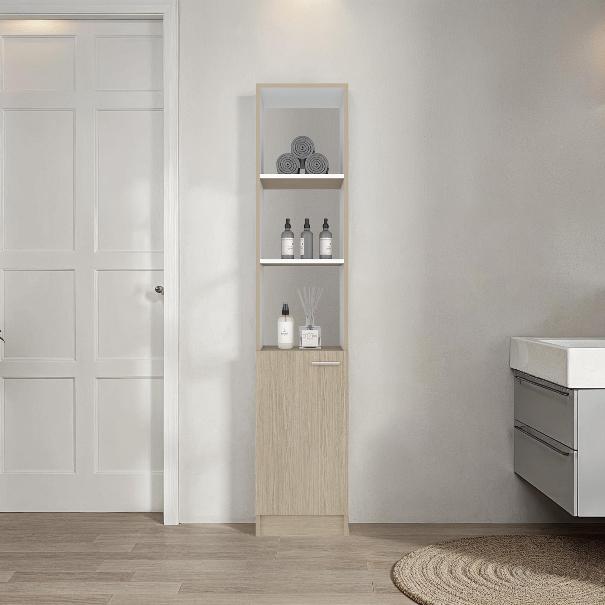 ESTANTE ALTO DE BAÑO 1 PUERTA BATH AVELLANA Y BLANCO 162,2X33X26,8 CM - 6