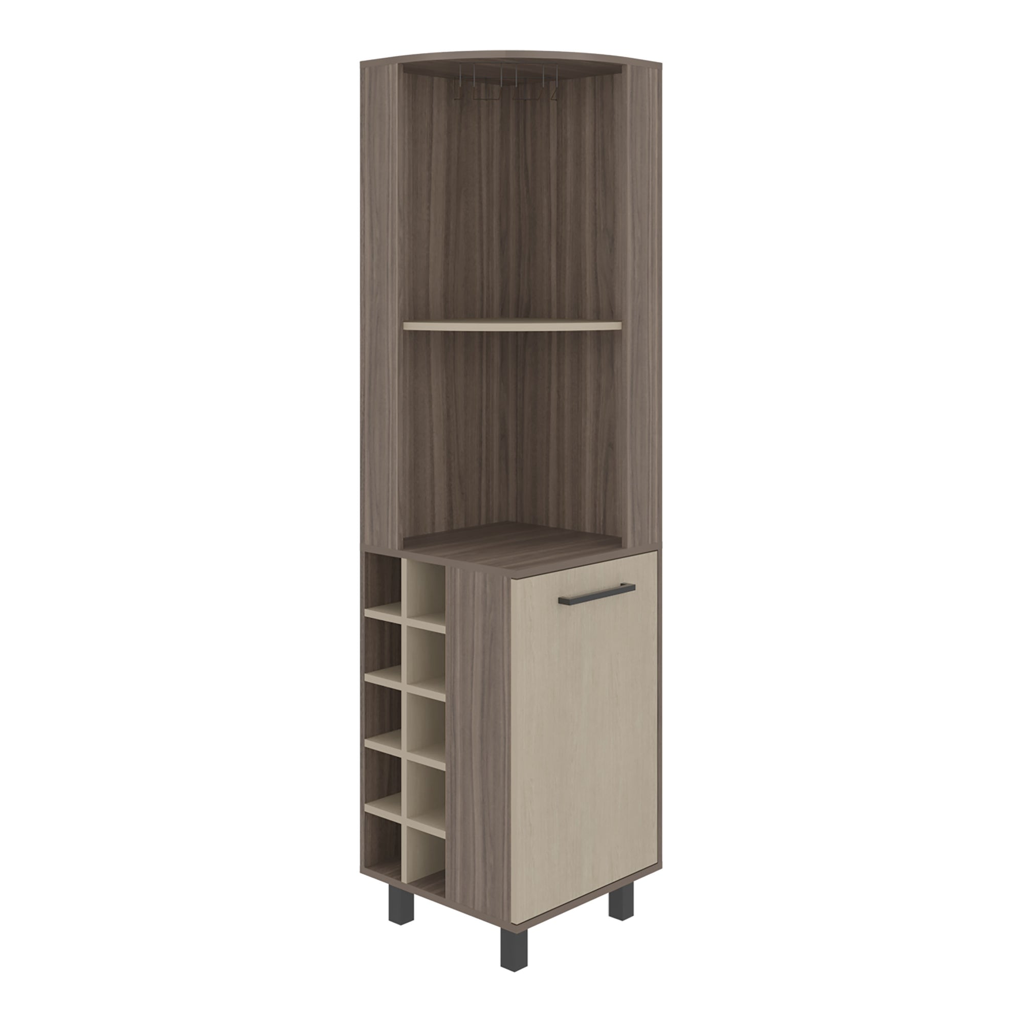 BAR ESQUINERO 1 PUERTA 10 BOTELLEROS Y PORTACOPAS KAIA AVELLANA Y CARTAGENA 180X45X45 CM - 1