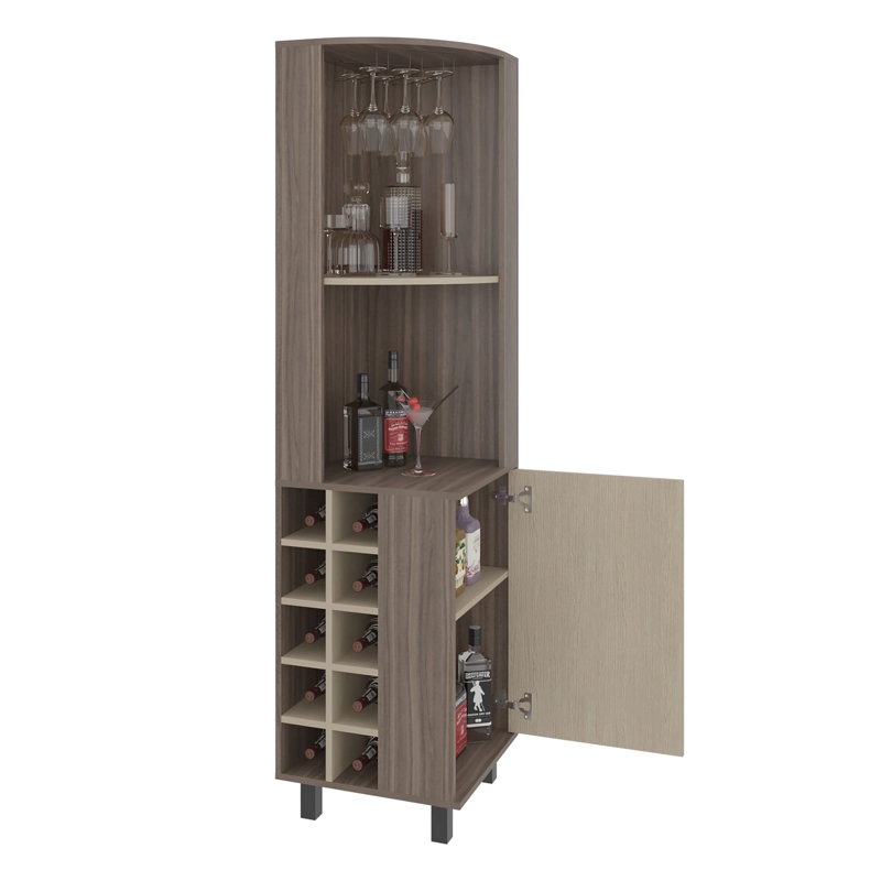 BAR ESQUINERO 1 PUERTA 10 BOTELLEROS Y PORTACOPAS KAIA AVELLANA Y CARTAGENA 180X45X45 CM - 3