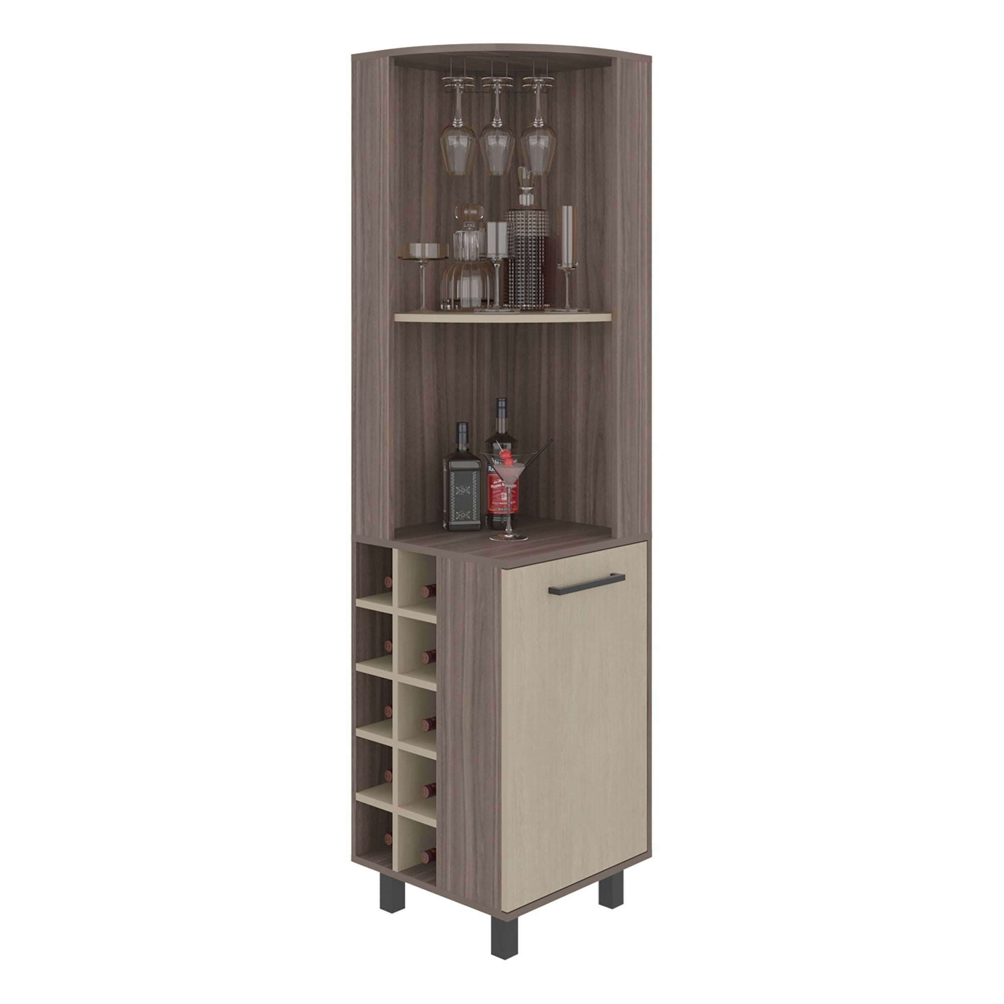BAR ESQUINERO 1 PUERTA 10 BOTELLEROS Y PORTACOPAS KAIA AVELLANA Y CARTAGENA 180X45X45 CM - 4
