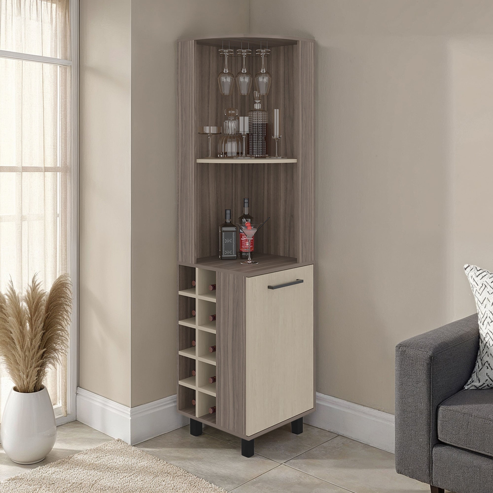 BAR ESQUINERO 1 PUERTA 10 BOTELLEROS Y PORTACOPAS KAIA AVELLANA Y CARTAGENA 180X45X45 CM - 5