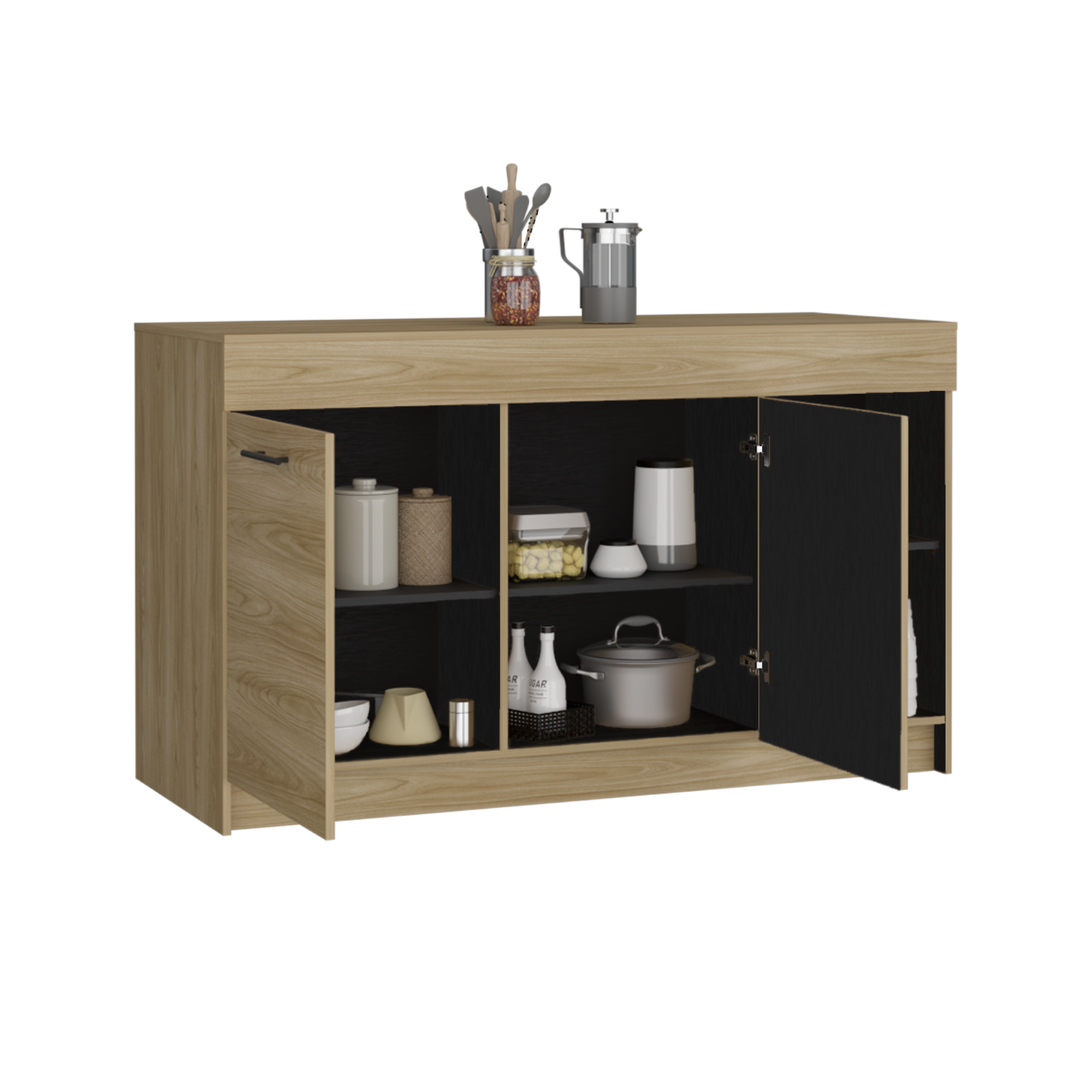 BARRA AUXILIAR DE COCINA 2 PUERTAS LUNA FRESNO Y WENGUE 90X150X60,2 CM - 3