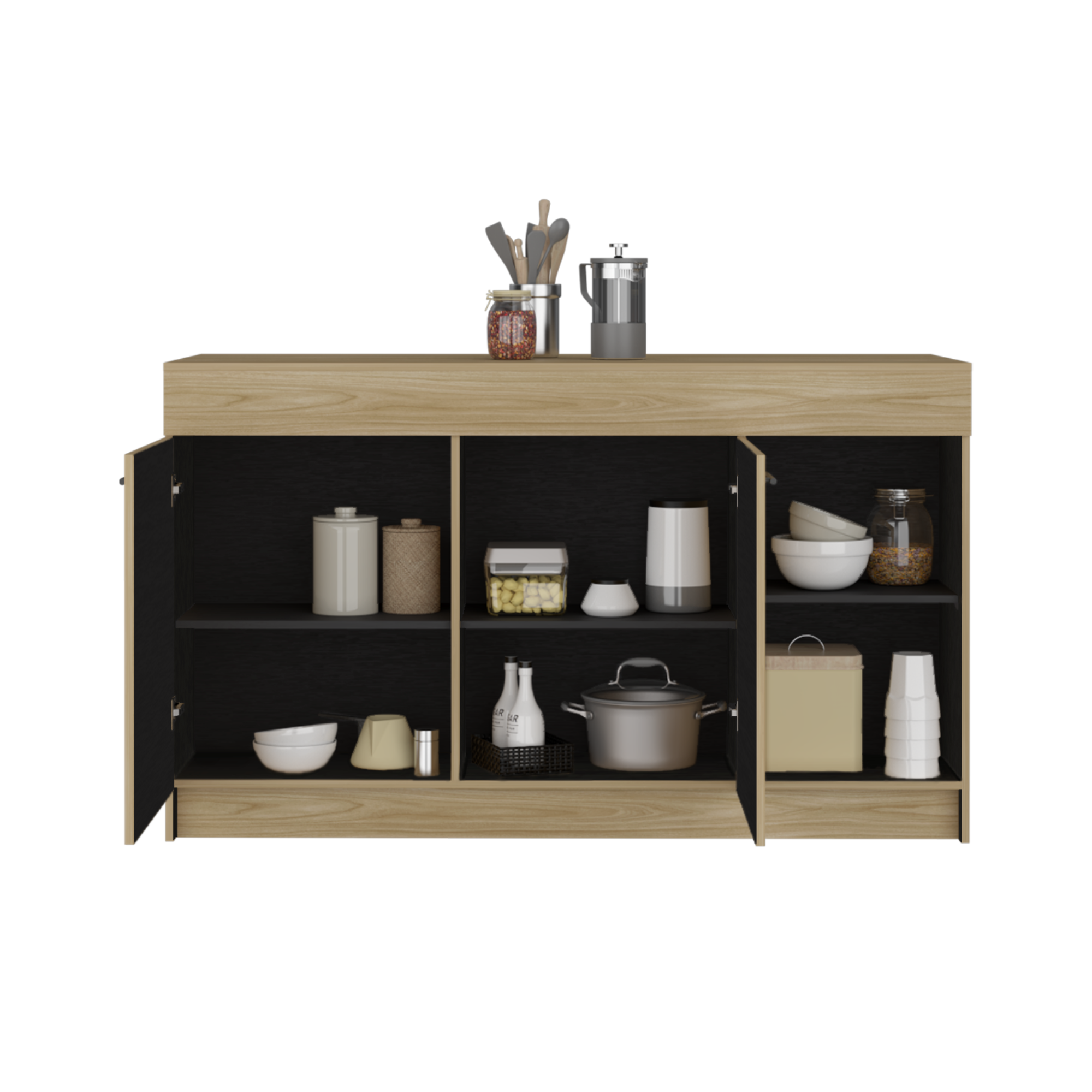 BARRA AUXILIAR DE COCINA 2 PUERTAS LUNA FRESNO Y WENGUE 90X150X60,2 CM - 4