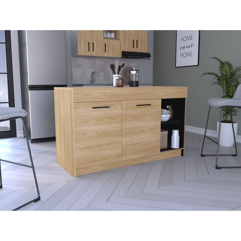 BARRA AUXILIAR DE COCINA 2 PUERTAS LUNA FRESNO Y WENGUE 90X150X60,2 CM - 5
