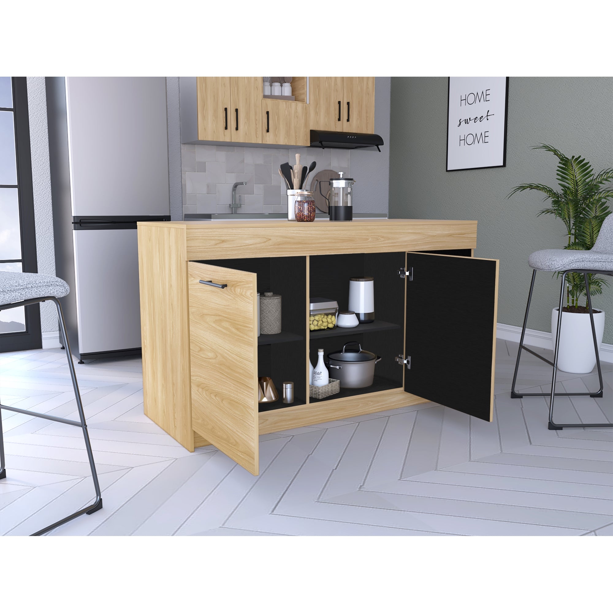 BARRA AUXILIAR DE COCINA 2 PUERTAS LUNA FRESNO Y WENGUE 90X150X60,2 CM - 6