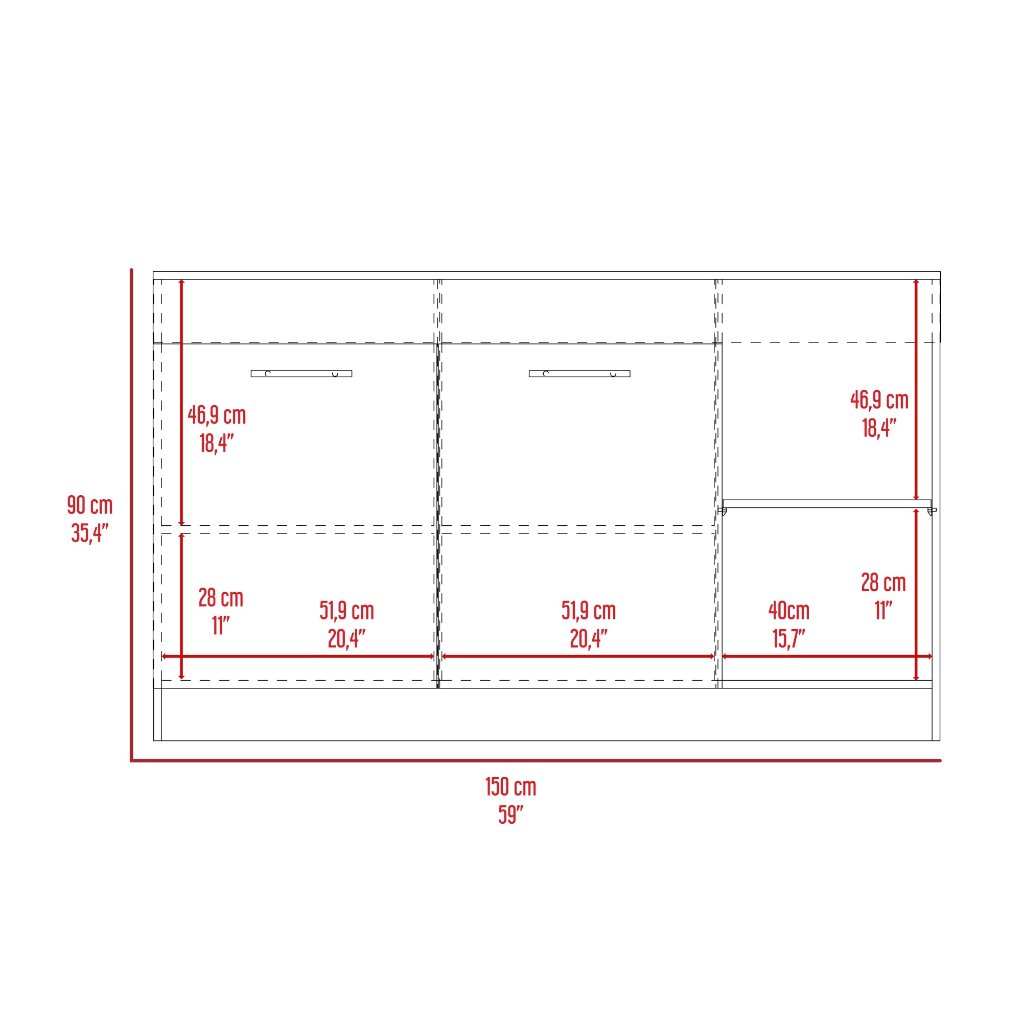 BARRA AUXILIAR DE COCINA 2 PUERTAS LUNA FRESNO Y WENGUE 90X150X60,2 CM - 8