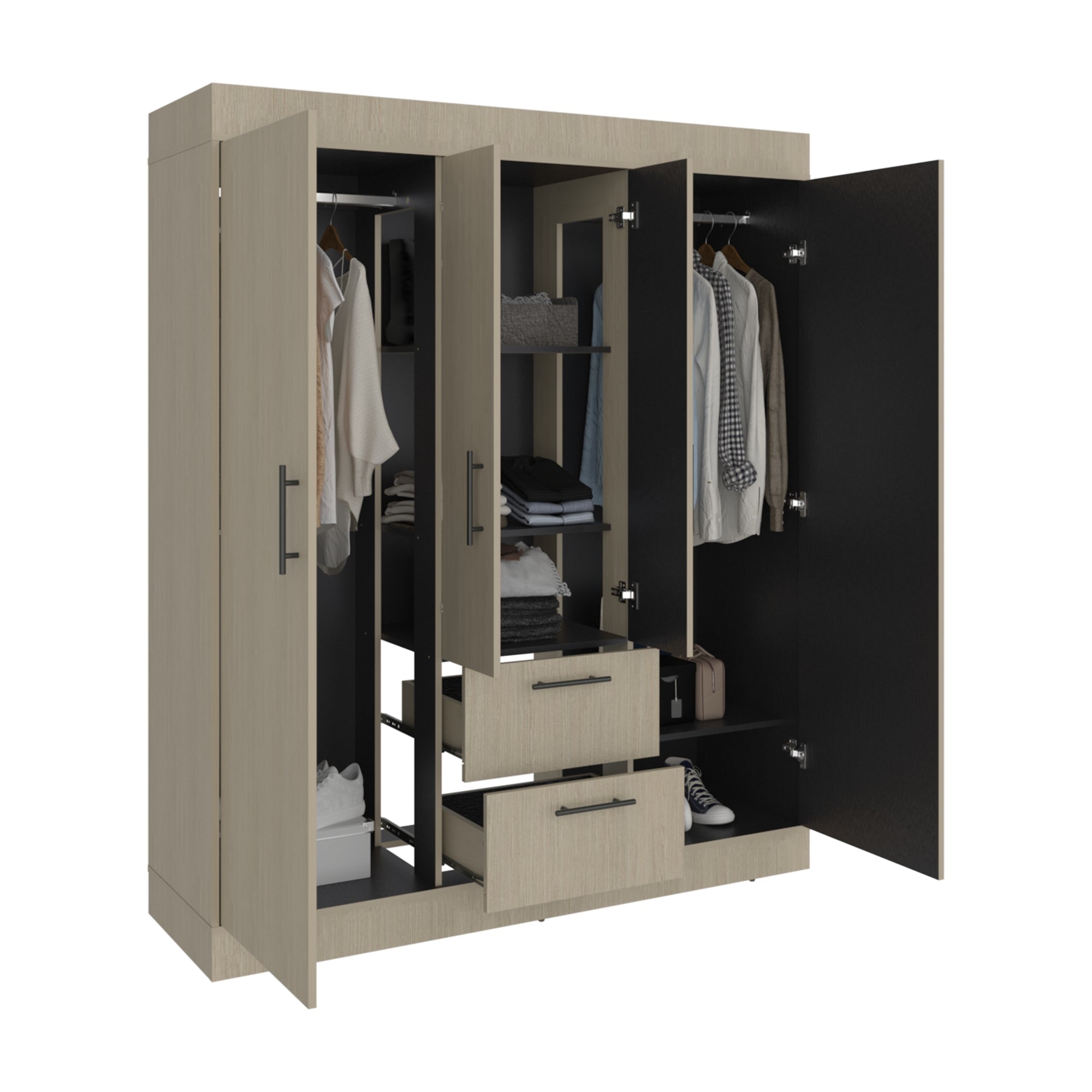 CLOSET 4 PUERTAS 2 CAJONES 150 VM CARTAGENA Y WENGUE 177,9X150,3X50,4 CM - 4