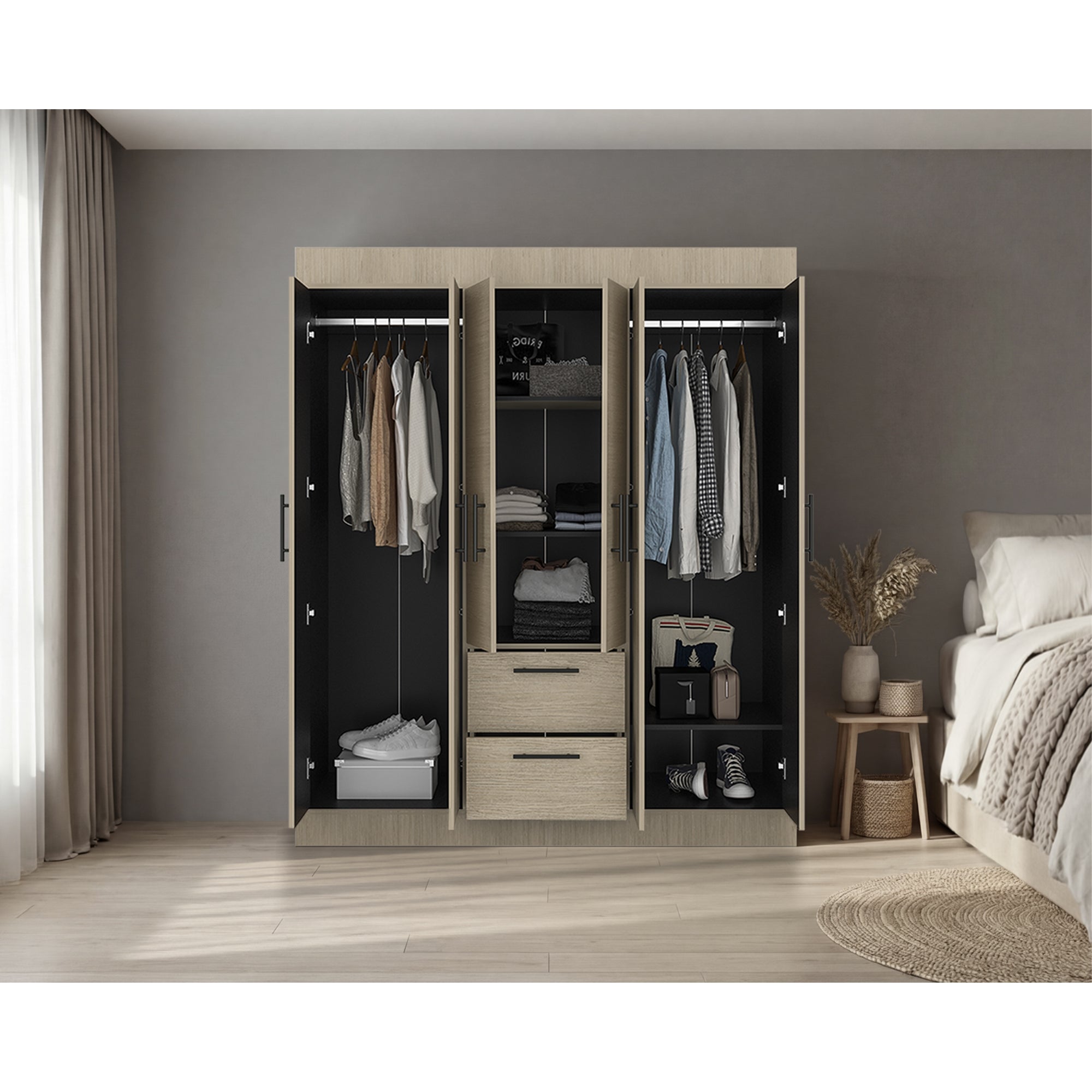 CLOSET 4 PUERTAS 2 CAJONES 150 VM CARTAGENA Y WENGUE 177,9X150,3X50,4 CM - 6