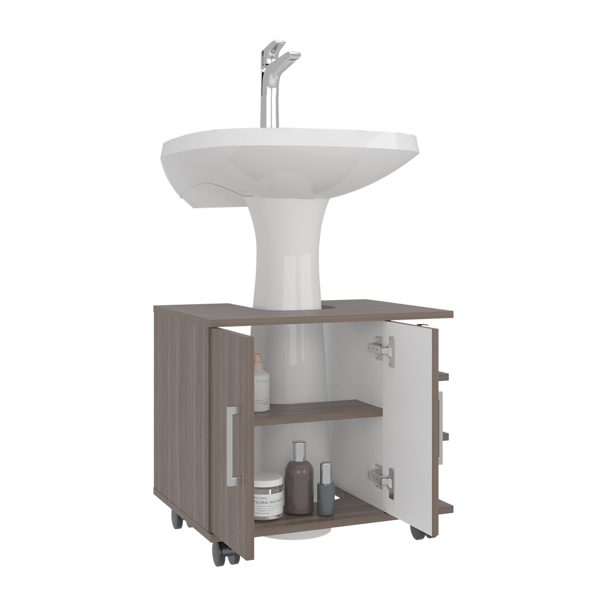 MUEBLE PARA LAVAMANOS 2 PUERTAS BATH AVELLANA Y BLANCO 50X55X41,4 CM - 3