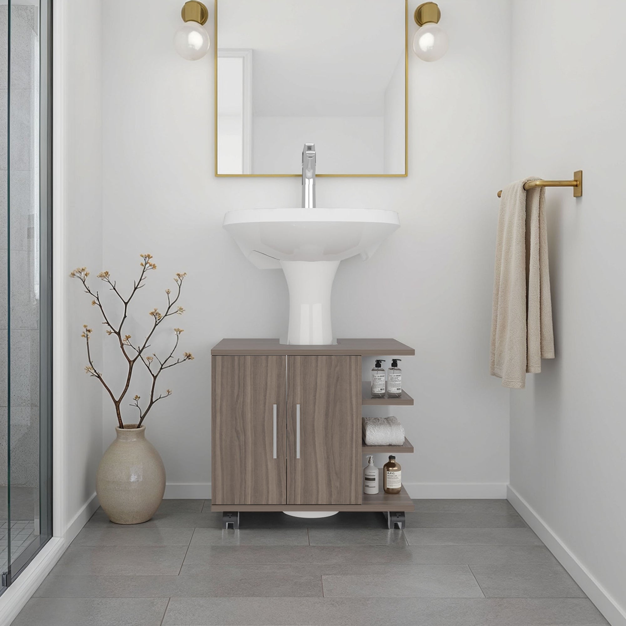MUEBLE PARA LAVAMANOS 2 PUERTAS BATH AVELLANA Y BLANCO 50X55X41,4 CM - 5