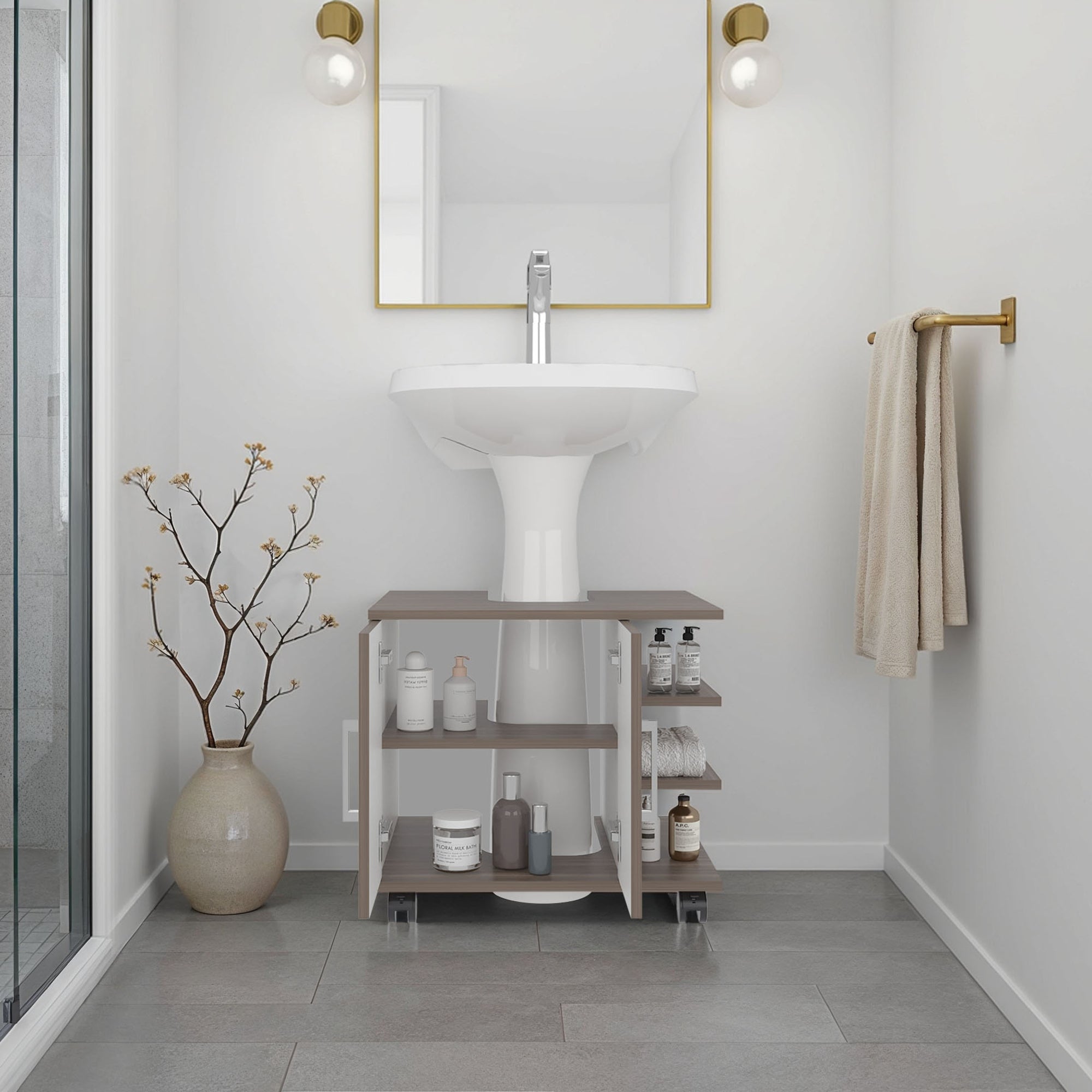 MUEBLE PARA LAVAMANOS 2 PUERTAS BATH AVELLANA Y BLANCO 50X55X41,4 CM - 6