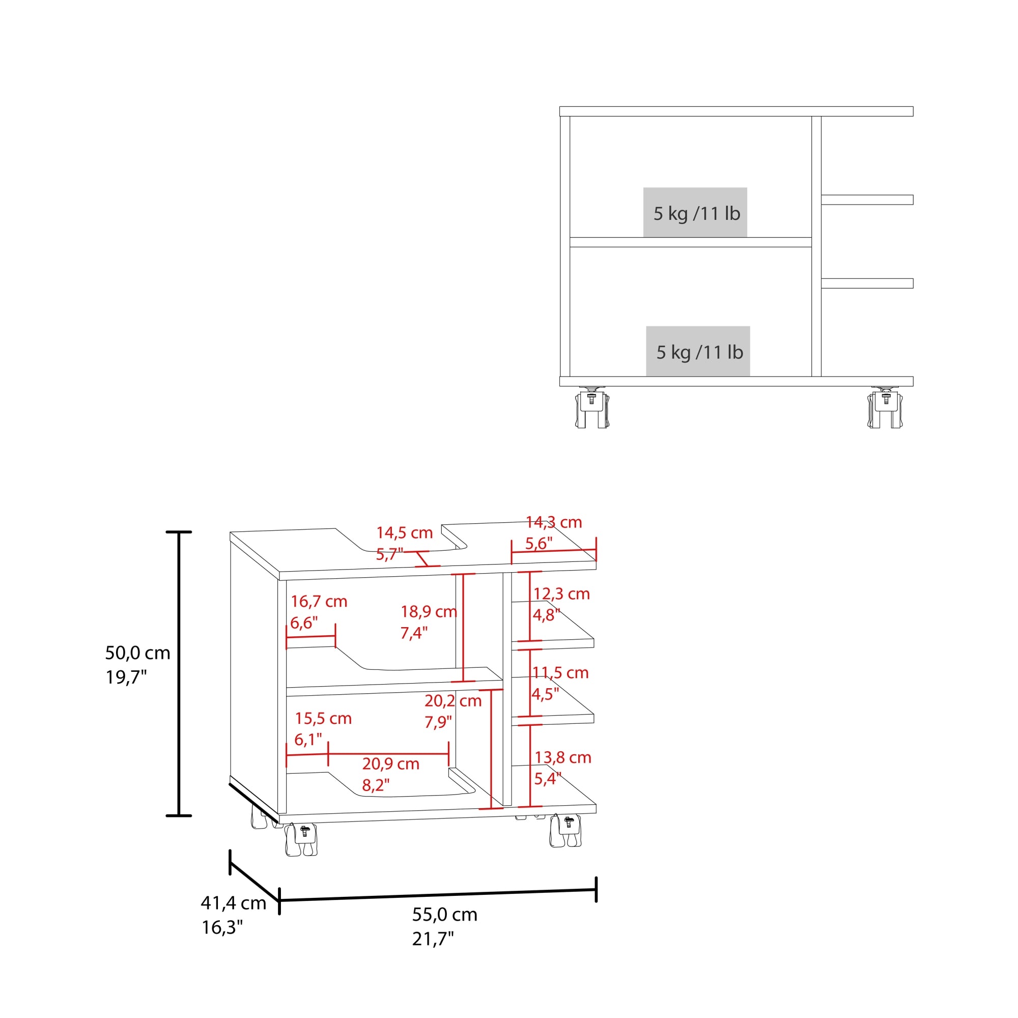 MUEBLE PARA LAVAMANOS 2 PUERTAS BATH AVELLANA Y BLANCO 50X55X41,4 CM - 7