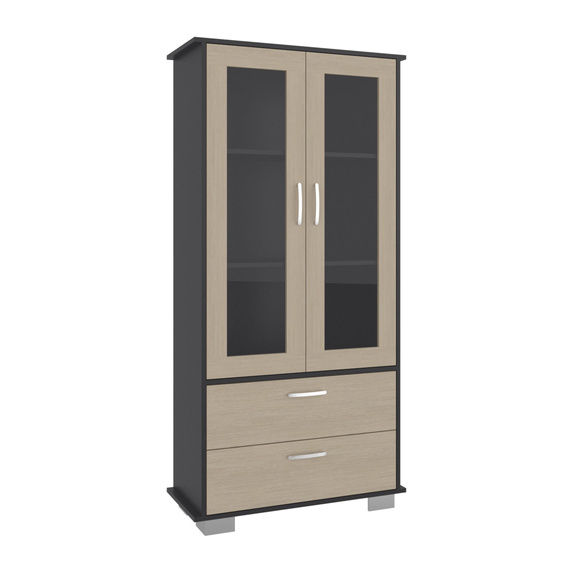 VITRINA 2 PUERTAS 2 CAJONES CLASSIC COLOR AVELLANA Y CARTAGENA 164,8X80X35,3 CM - 1