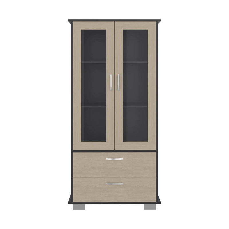 VITRINA 2 PUERTAS 2 CAJONES CLASSIC COLOR AVELLANA Y CARTAGENA 164,8X80X35,3 CM - 2