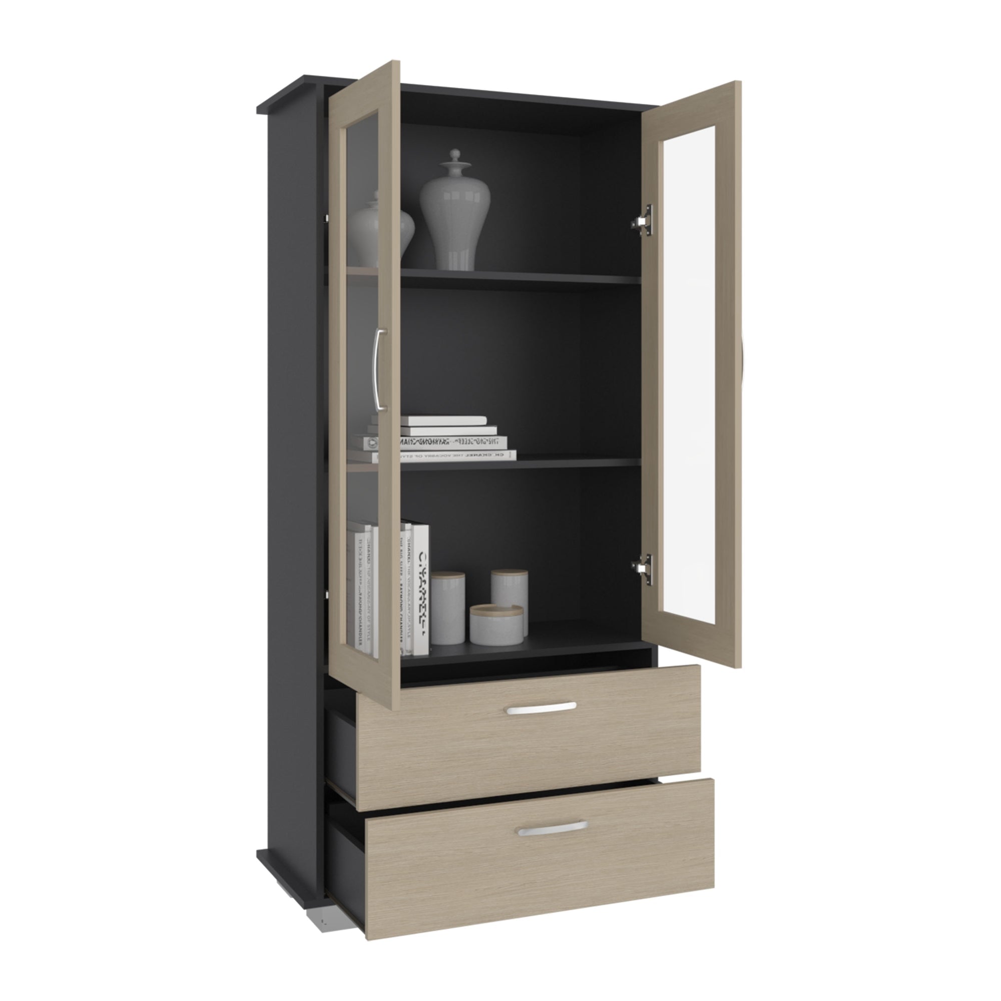 VITRINA 2 PUERTAS 2 CAJONES CLASSIC COLOR AVELLANA Y CARTAGENA 164,8X80X35,3 CM - 3