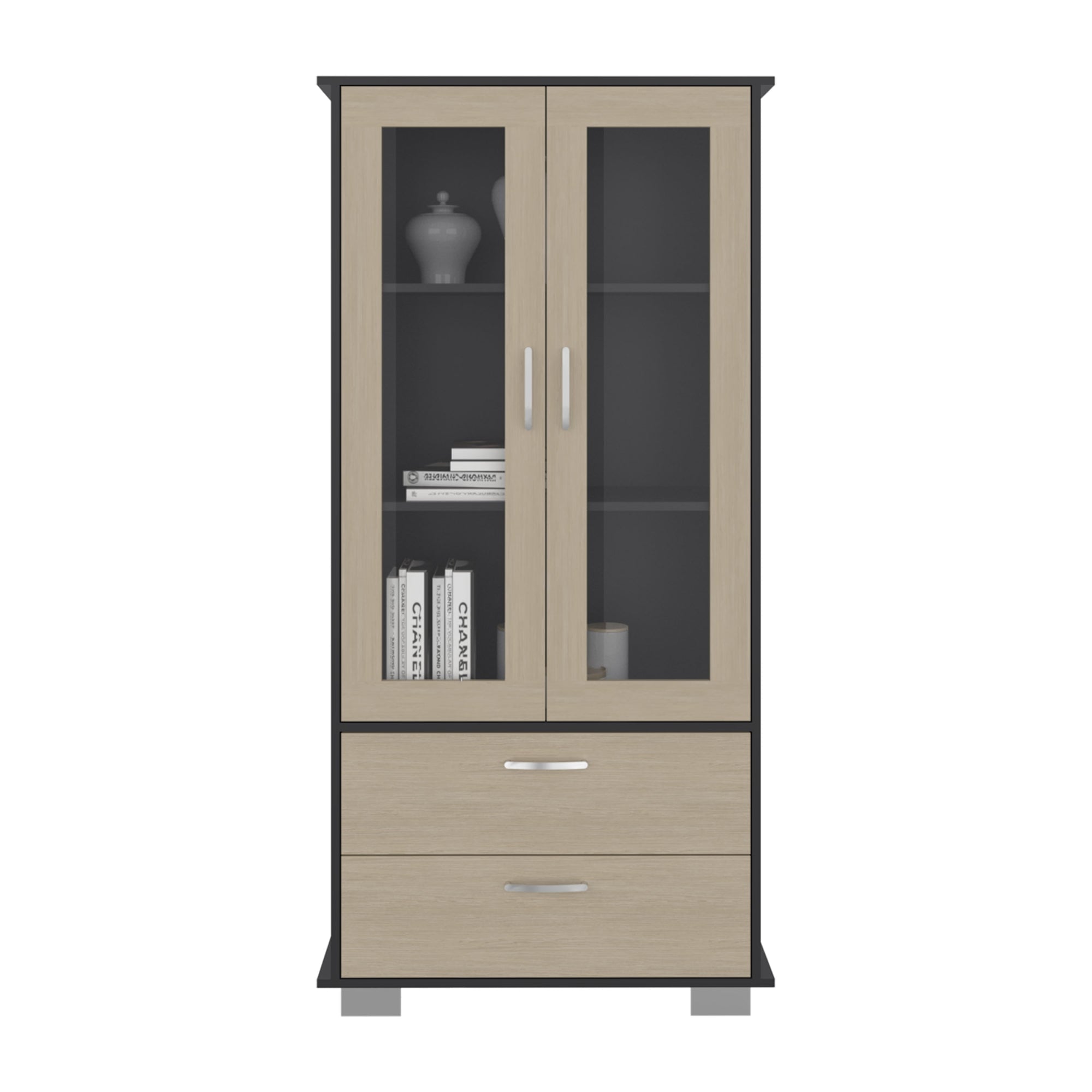 VITRINA 2 PUERTAS 2 CAJONES CLASSIC COLOR AVELLANA Y CARTAGENA 164,8X80X35,3 CM - 4