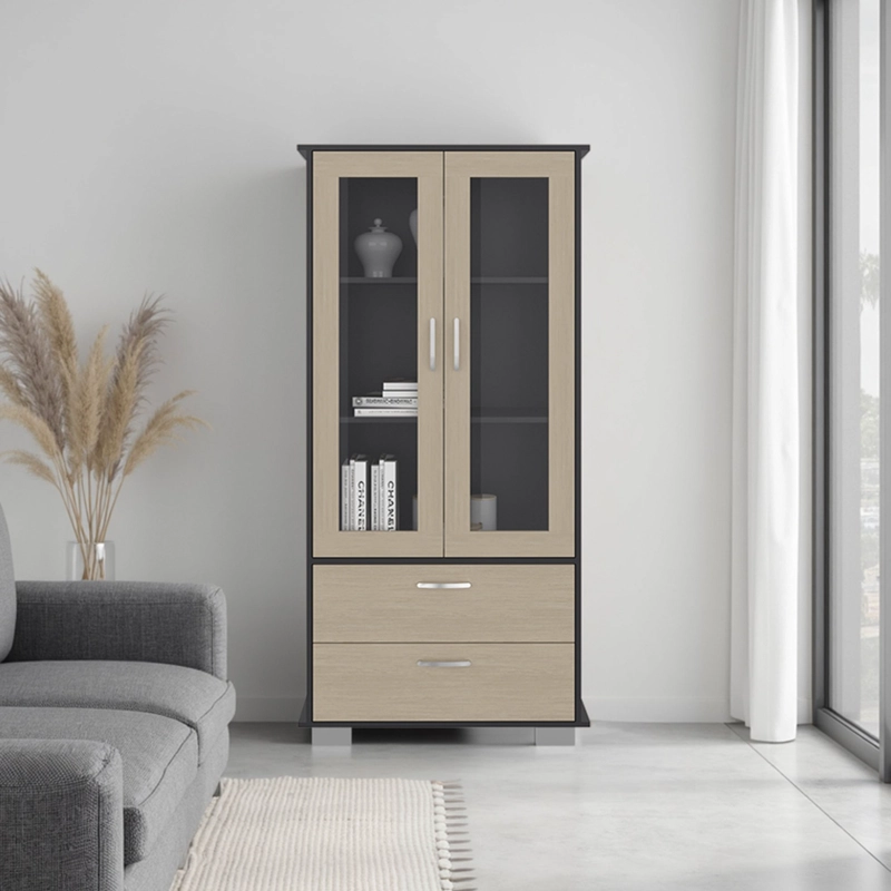 VITRINA 2 PUERTAS 2 CAJONES CLASSIC COLOR AVELLANA Y CARTAGENA 164,8X80X35,3 CM - 5