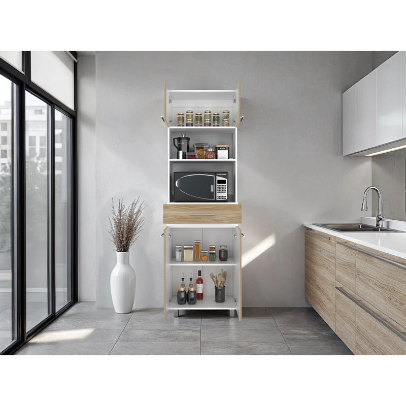 MUEBLE MICROONDAS ALTO 4 PUERTAS 1 CAJON LUNA 210X60X49,1 CM FRESNO Y BLANCO - 1