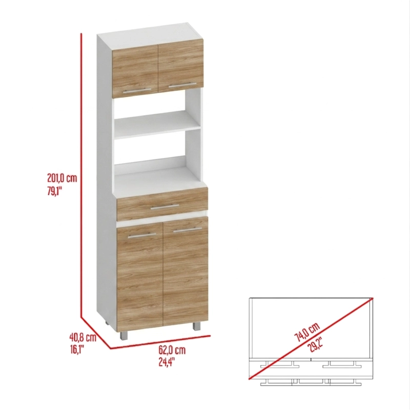 MUEBLE MICROONDAS ALTO 4 PUERTAS 1 CAJON LUNA 210X60X49,1 CM FRESNO Y BLANCO - 6