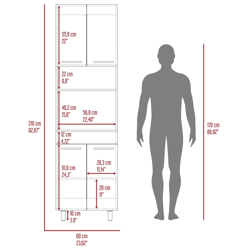 MUEBLE MICROONDAS ALTO 4 PUERTAS 1 CAJON LUNA 210X60X49,1 CM FRESNO Y BLANCO - 7