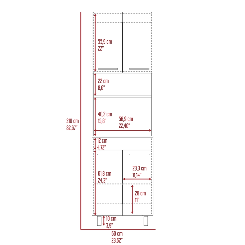 MUEBLE MICROONDAS ALTO 4 PUERTAS 1 CAJON LUNA 210X60X49,1 CM FRESNO Y BLANCO - 8