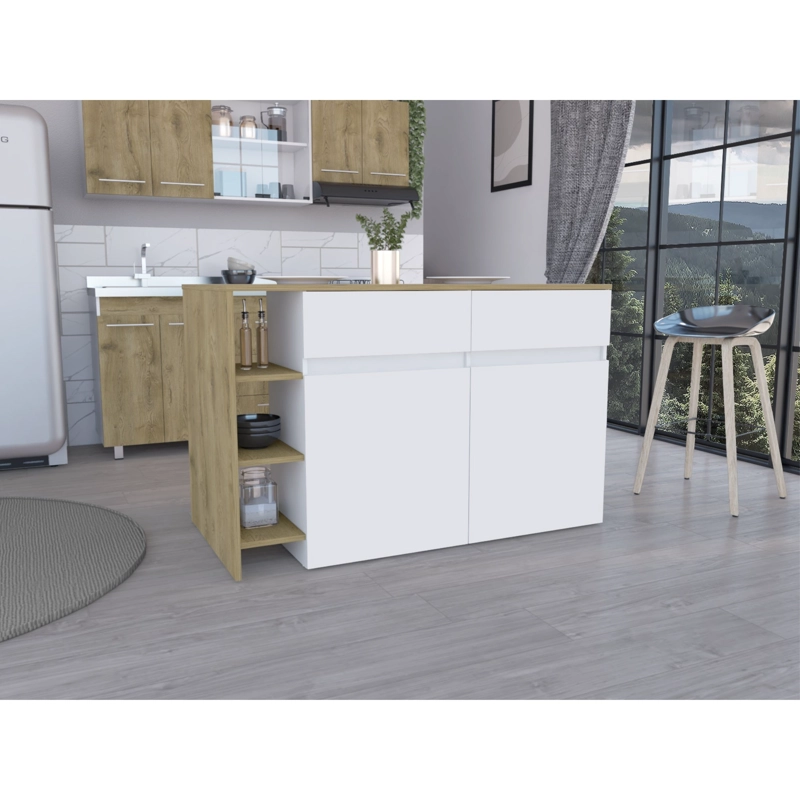 ISLA DE COCINA 2 PUERTAS 2 CAJONES BARI 90X140X70,4 CM BLANCO Y MACADAMIA - 1